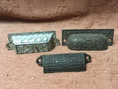 Set of 8 Replica Ornate  Index File   Handle Pull Cast Iron  Hardware Rustic