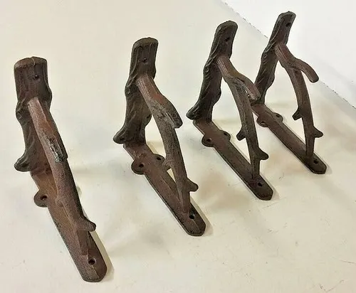 4 TREE BRANCH ANTLER WALL SHELF BRACKET BRACE Antique Rustic Brown cast iron 5.5