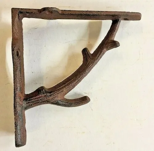 4 TREE BRANCH ANTLER WALL SHELF BRACKET BRACE Antique Rustic Brown cast iron 5.5