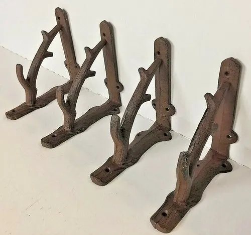 4 TREE BRANCH ANTLER WALL SHELF BRACKET BRACE Antique Rustic Brown cast iron 5.5