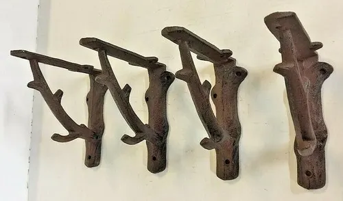 4 TREE BRANCH ANTLER WALL SHELF BRACKET BRACE Antique Rustic Brown cast iron 5.5