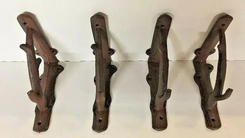 4 TREE BRANCH ANTLER WALL SHELF BRACKET BRACE Antique Rustic Brown cast iron 5.5