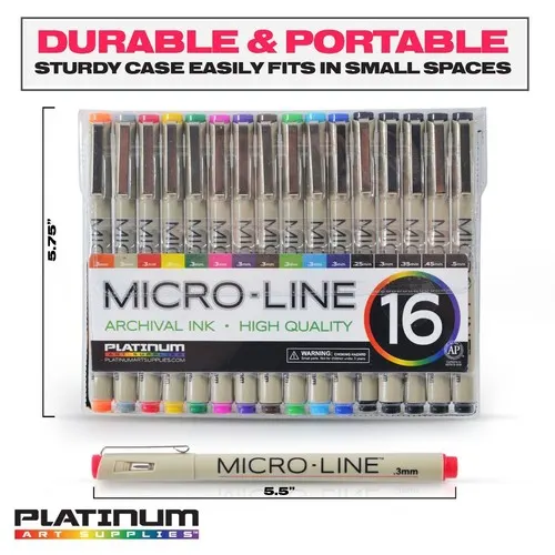 SET OF 16 Premium Micro-Line Ultra Fine Point Ink Pens Archival Ink